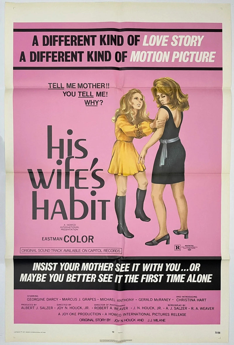 His Wife's Habit 1971 27x41 Folded USA One Sheet Movie Poster Gerald McRaney