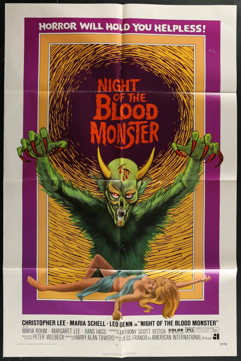 Night of the Blood Monster 1972 Original Movie Poster 27x41 Christopher Lee