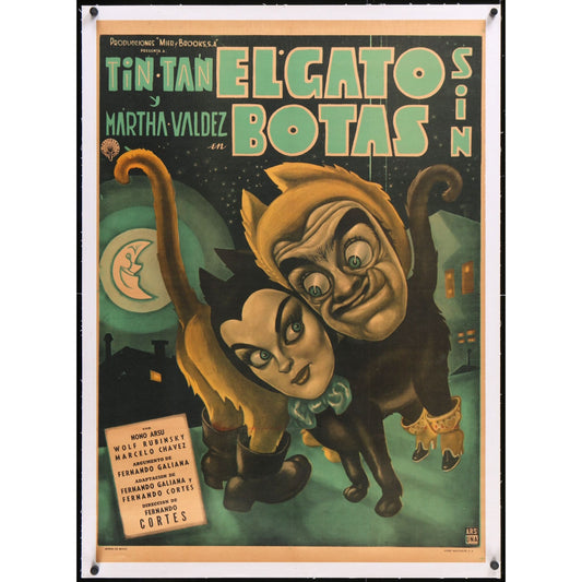 EL GATO SIN BOTAS (1957) Original Linenbacked Mexican Movie Poster 27"x37"