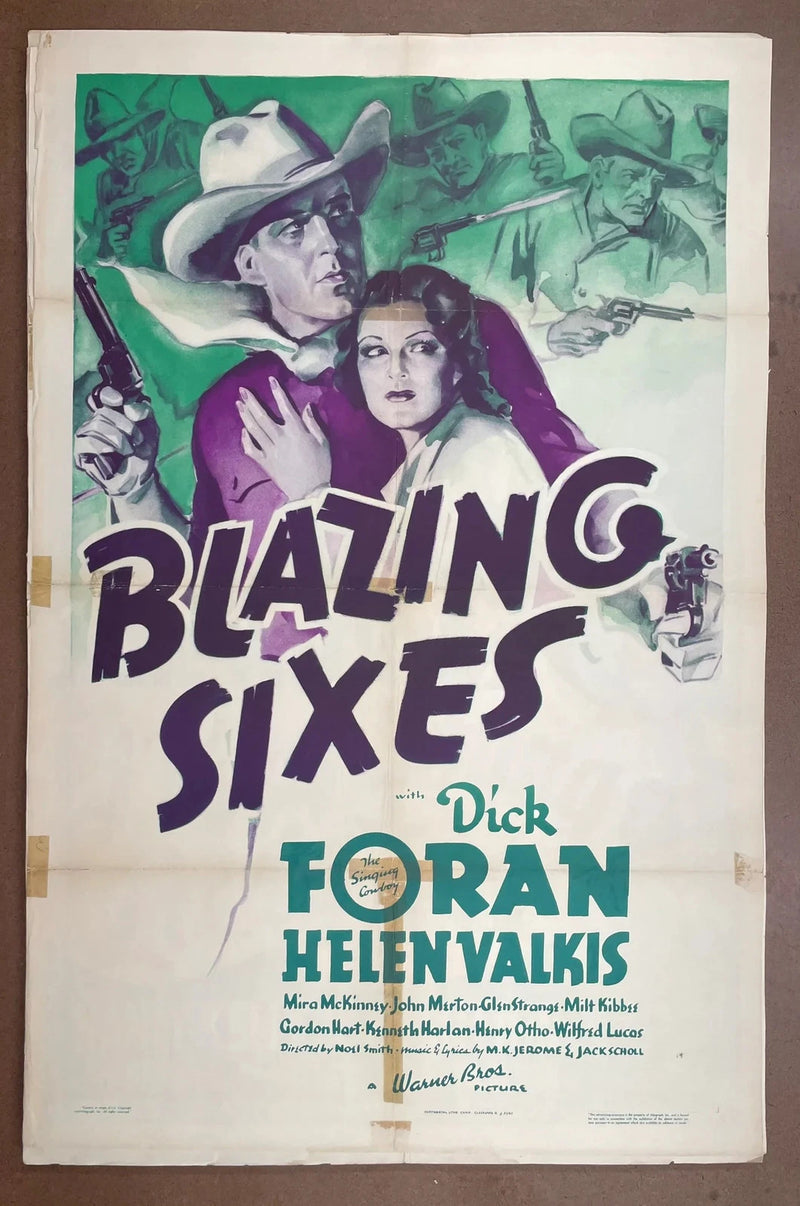 Blazing Sixes 1937 Original US One Sheet Folded Dick Foran Western Poster