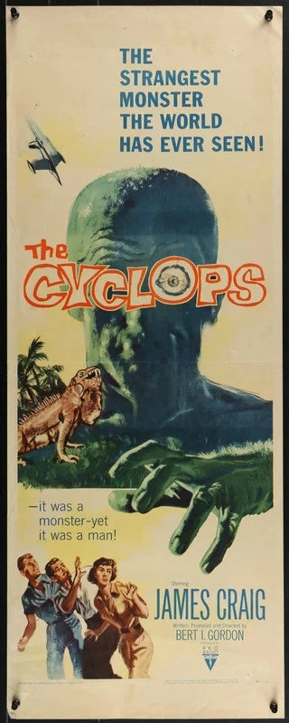 The Cyclops 1957 Original Insert Movie Poster 14x36 Lon Chaney Jr Sci-Fi Horror