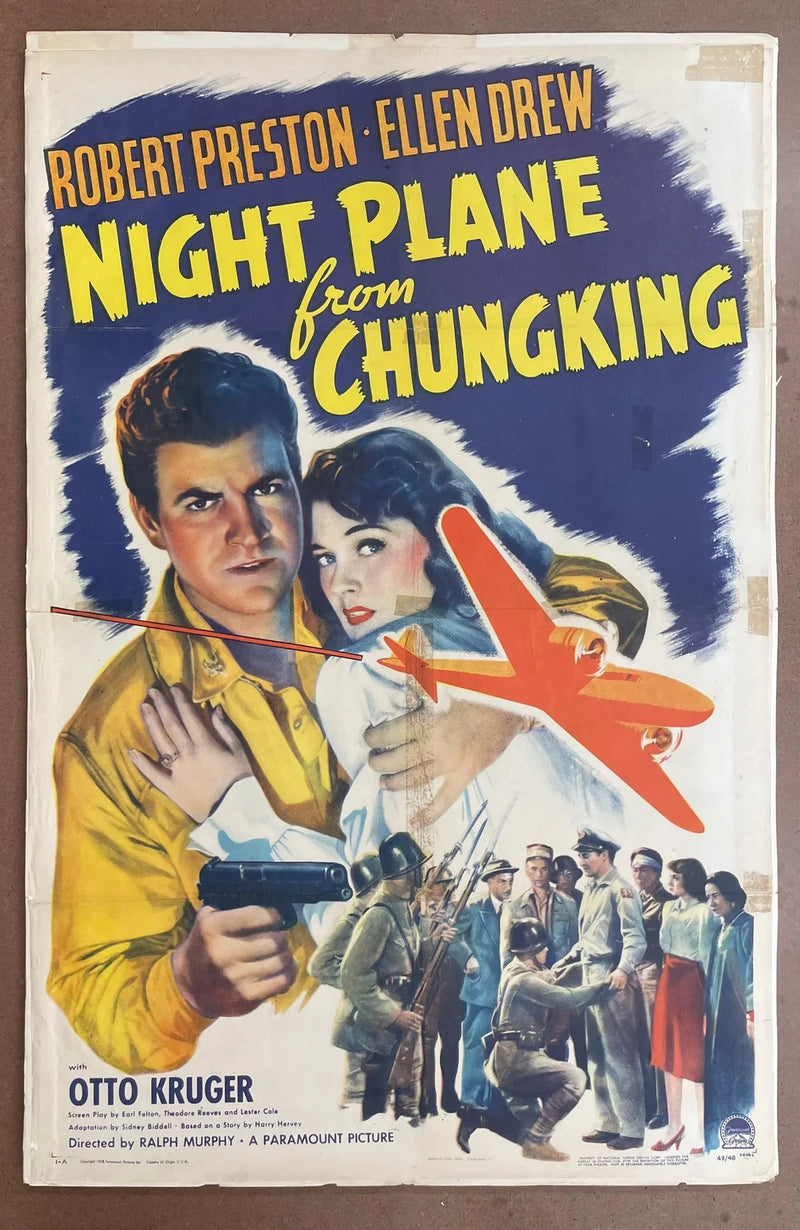 Night Plane from Chungking 1943 Original US Folded Robert Preston Poster