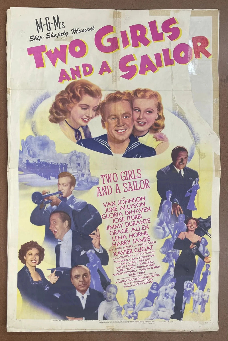 Two Girls and a Sailor 1944 Original US One Sheet Folded MGM Musical Poster