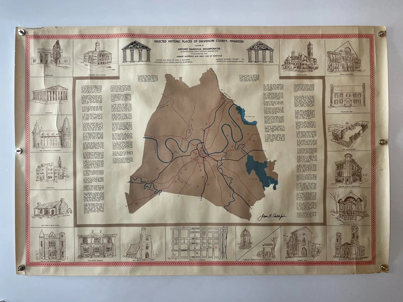 Historic Nashville Davidson County Tennessee Map Poster (1974)