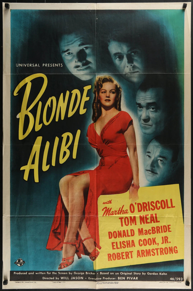 Blonde Alibi 1946 One Sheet Poster 27x41 Martha O'Driscoll Tom Neal Film Noir