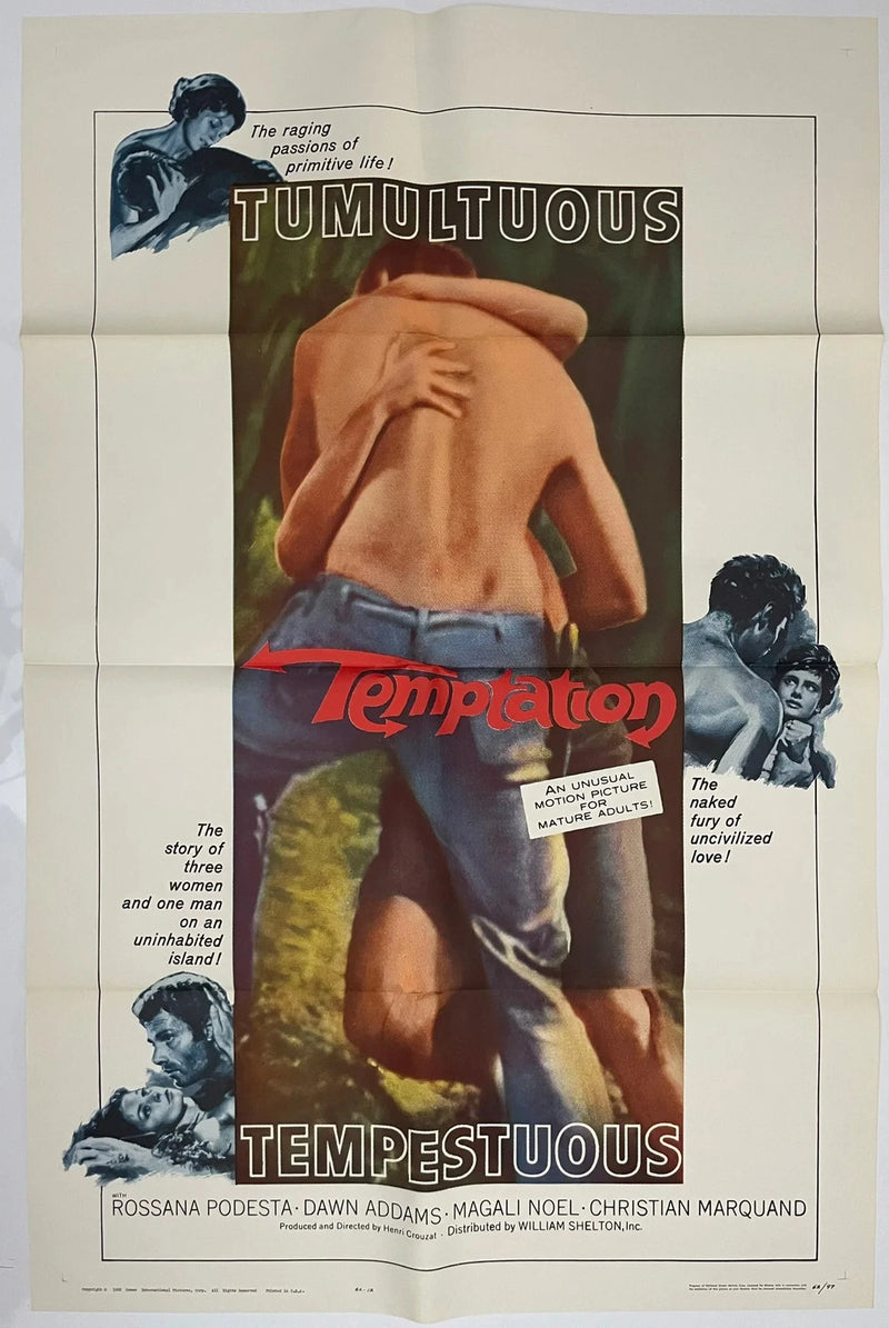 Temptation 1964 Folded USA One Sheet Movie Poster Rossana Podesta Dawn Addams