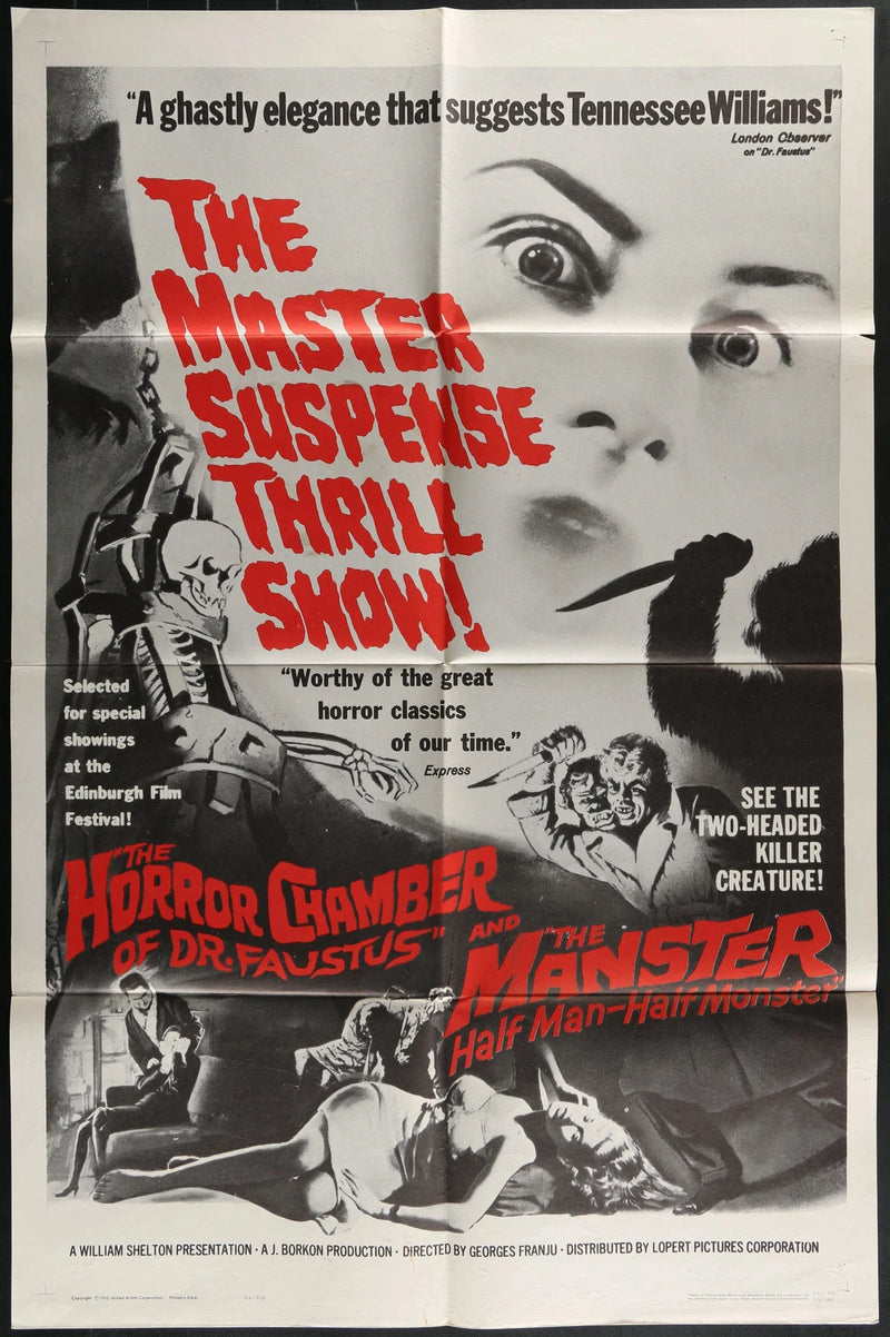 Horror Chamber of Dr. Faustus & The Manster (1962) Double Feature 27x41