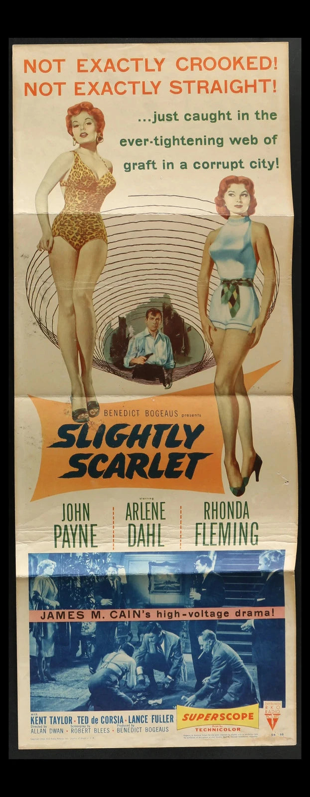 Slightly Scarlet (1956) Original Movie Poster Insert 14x36 Arlene Dahl Noir