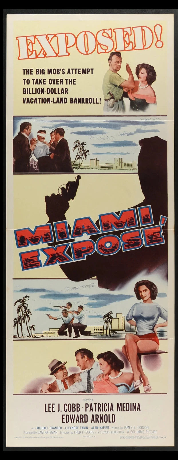 Miami Exposé (1956) Original Insert Movie Poster Folded 14x36