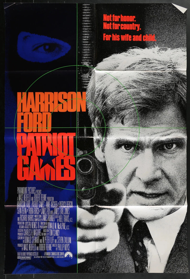 Patriot Games 1992 Original Movie Poster 27x40 Harrison Ford Action Thriller
