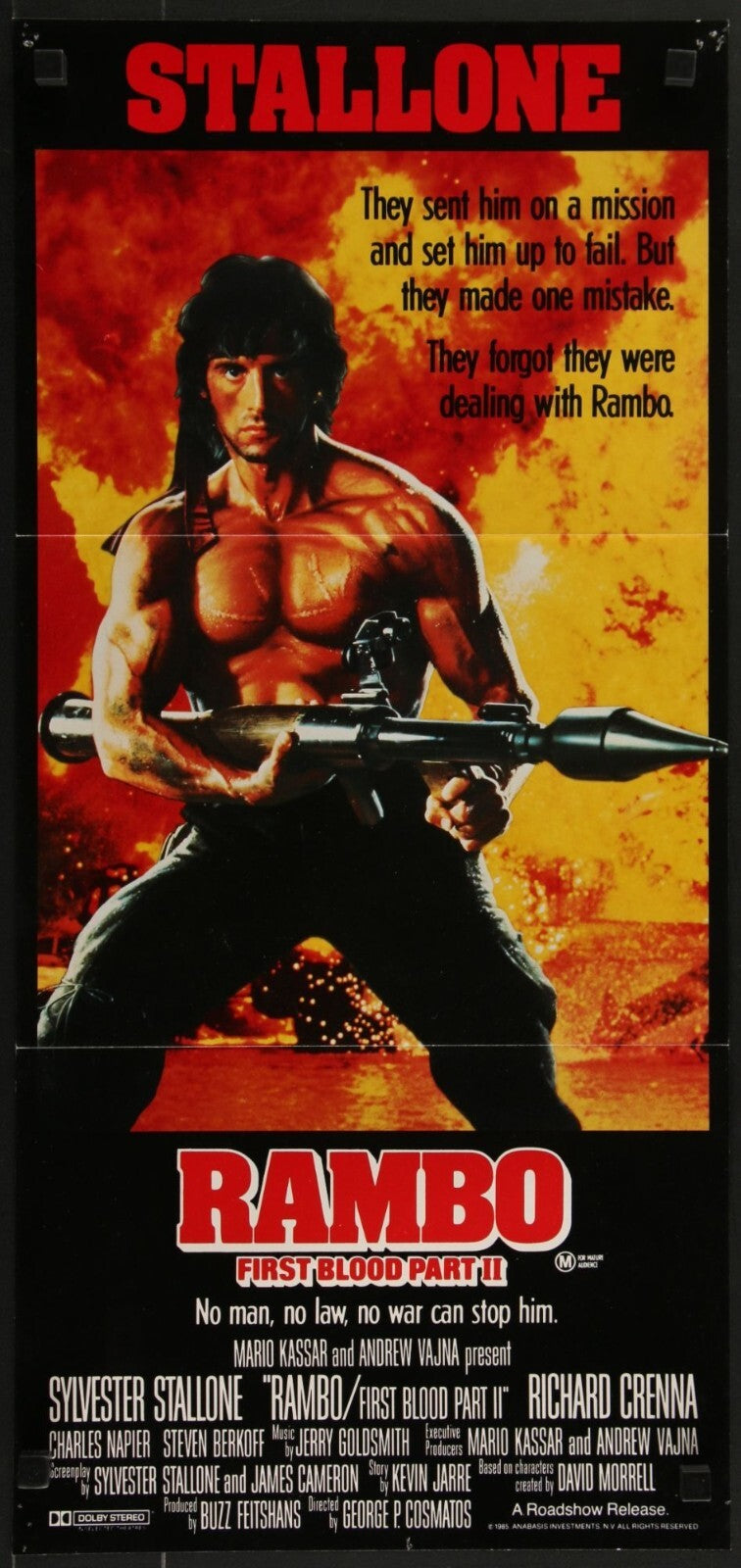 Rambo: First Blood Part II (1985) Original Aust Daybill Movie Poster 12x25 3/4