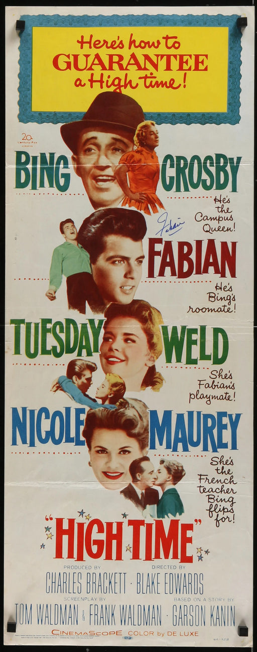 High Time (1960) Original Movie Poster Signed by Fabian Rolled 27x41
