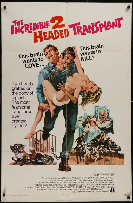 The Incredible 2-Headed Transplant (1971) Original Folded Movie Poster 27x41