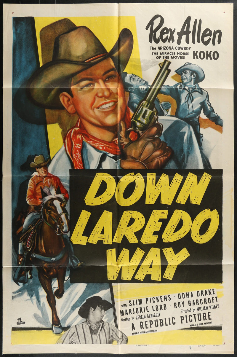 Down Laredo Way (1953) Original Western Movie Poster Folded 27x41