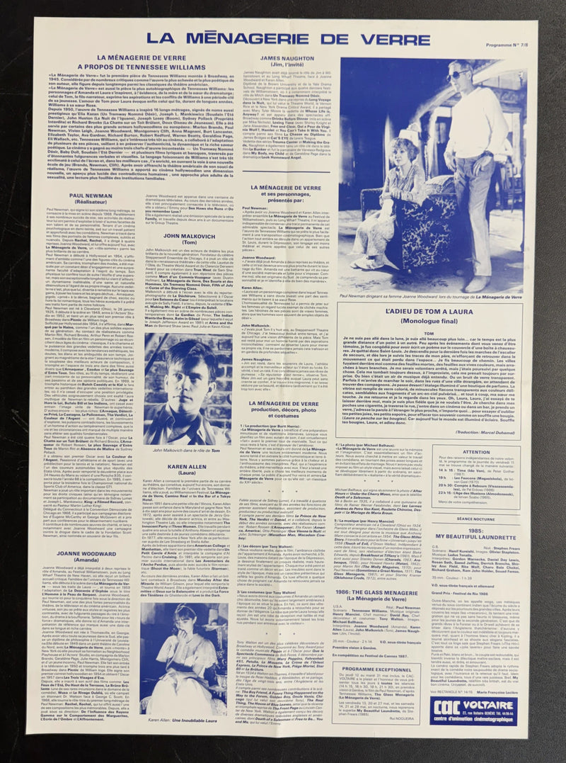 La Ménagerie de Verre (1988) CAC Voltaire French Poster Folded 15.75x22.75