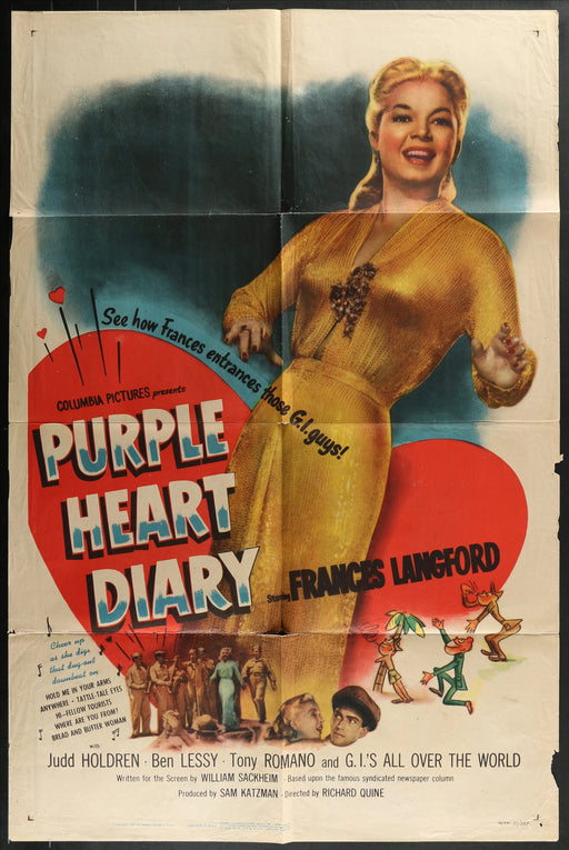 Purple Heart Diary (1951) Original Movie Poster Folded 27x41