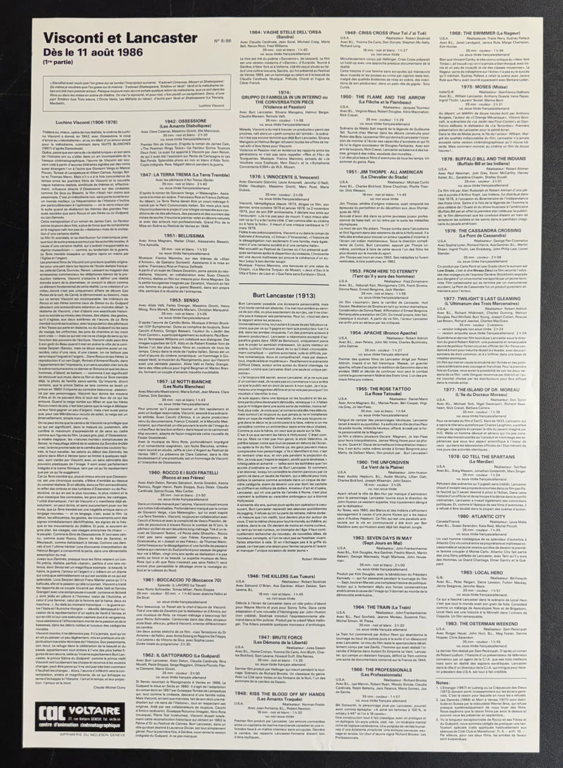 Luchino Visconti et Burt Lancaster (1986) CAC Voltaire Poster Rolled 15.75x22.75