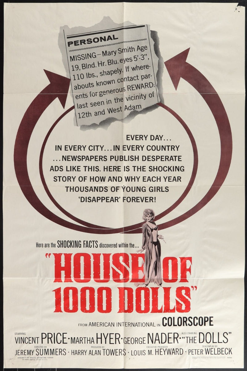 House of 1,000 Dolls (1967) Original Movie Poster Folded 27x41