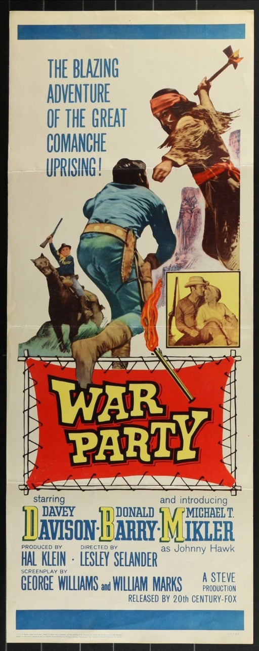 War Party (1965) Original Western Insert Movie Poster Folded 14x36