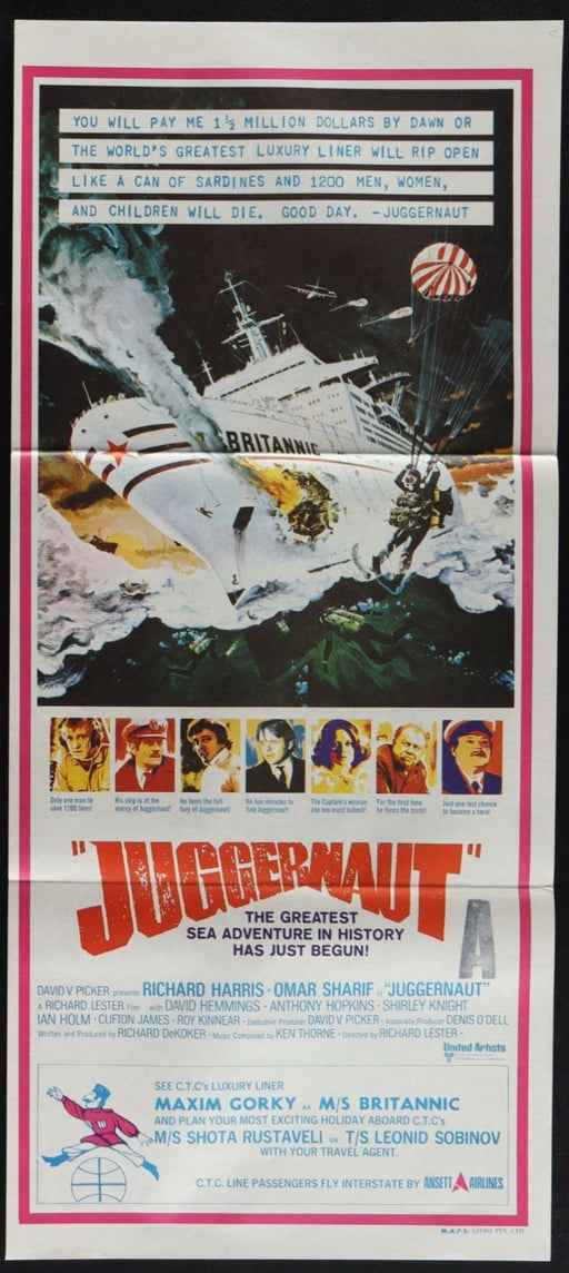 Juggernaut (1974) Original Australian Daybill Movie Poster Folded 13x30