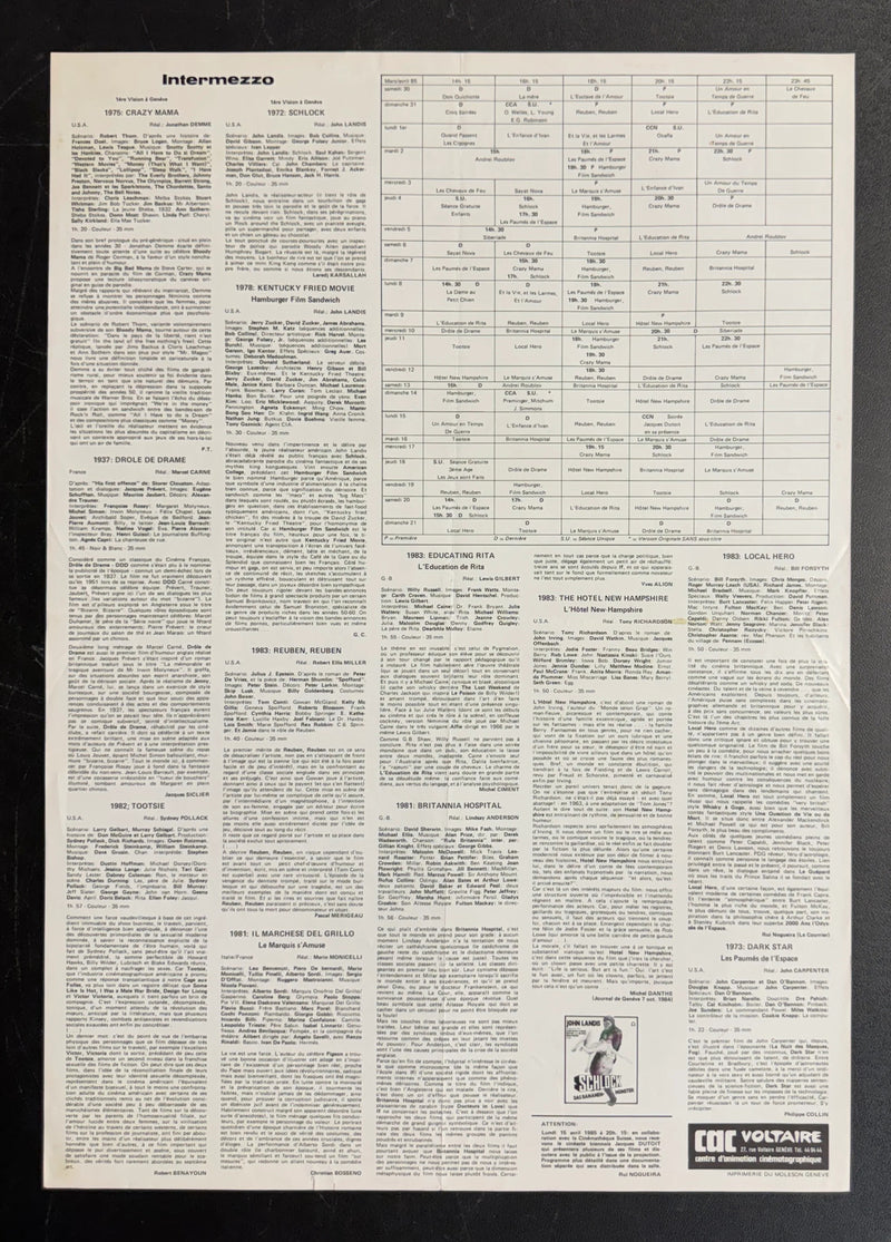 Intermezzo (1985) CAC Voltaire French Poster Folded 15.75x22.75
