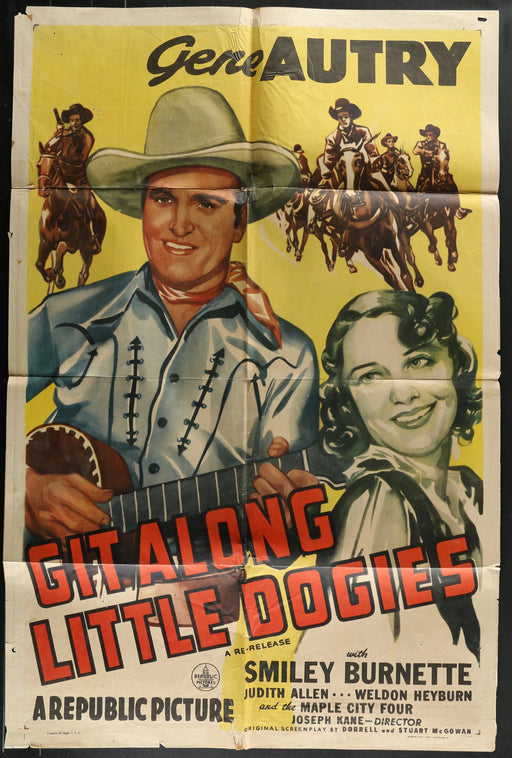 Git Along Little Dogies (1937) Original Western Movie Poster Folded 27x41