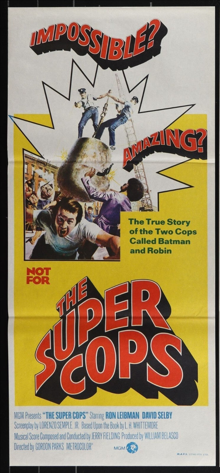 The Super Cops (1974) Original Australian Daybill Poster Folded 13x30