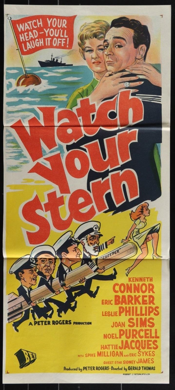 Watch Your Stern (1960) Original Australian Daybill Movie Poster Folded 13x30