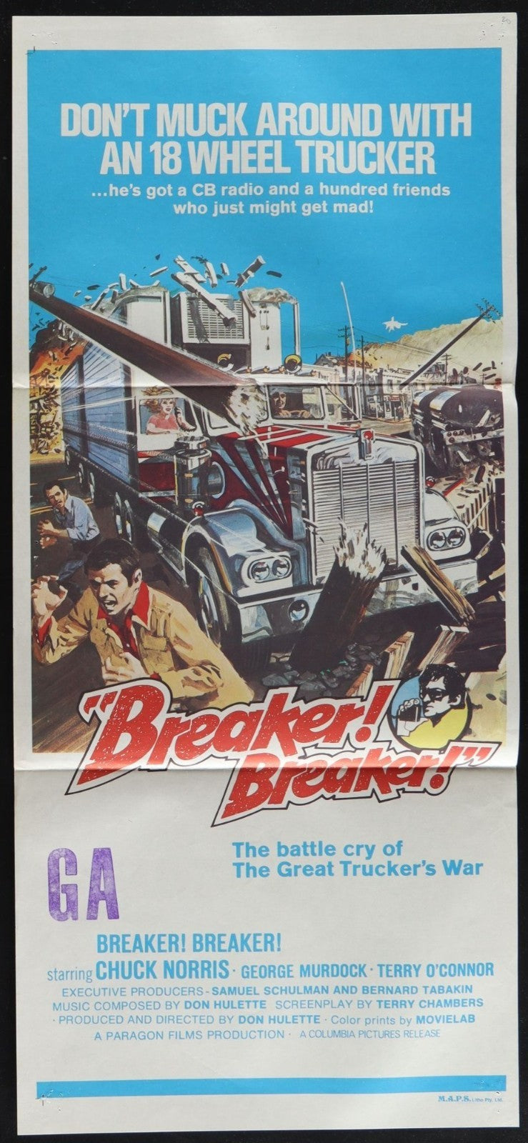 Breaker! Breaker! (1977) Original Australian Daybill Movie Poster Folded 13x60