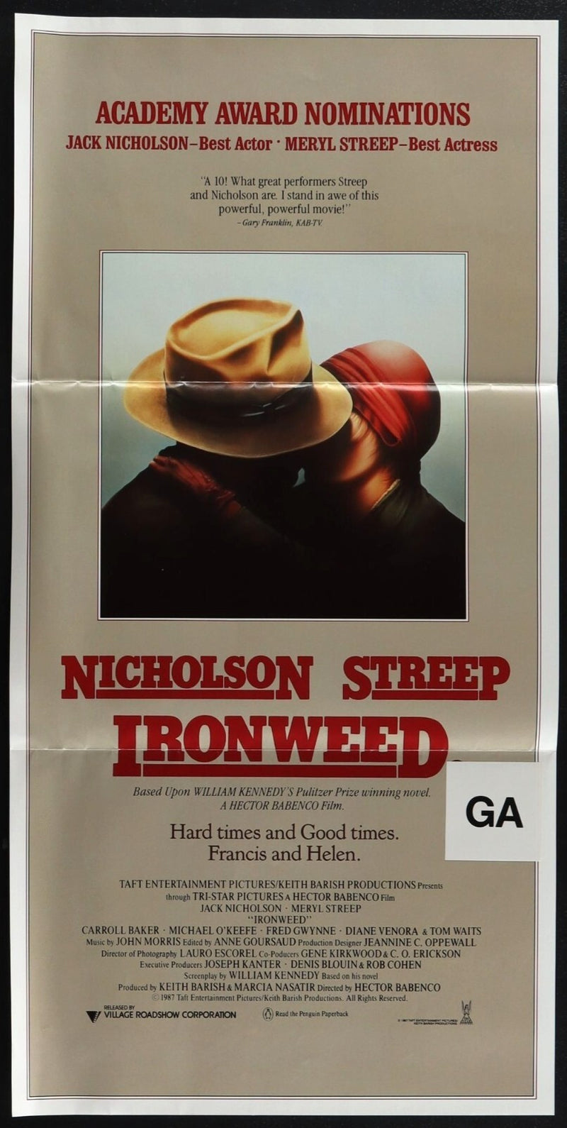 Ironweed (1987) Original Daybill Movie Poster