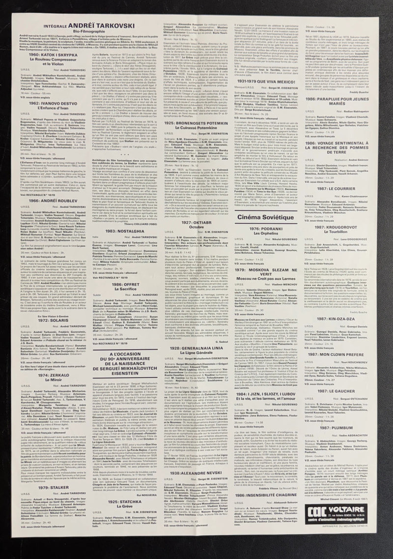 Tarkovski – Eisenstein (1988) CAC Voltaire Poster Folded 15.75x22.75
