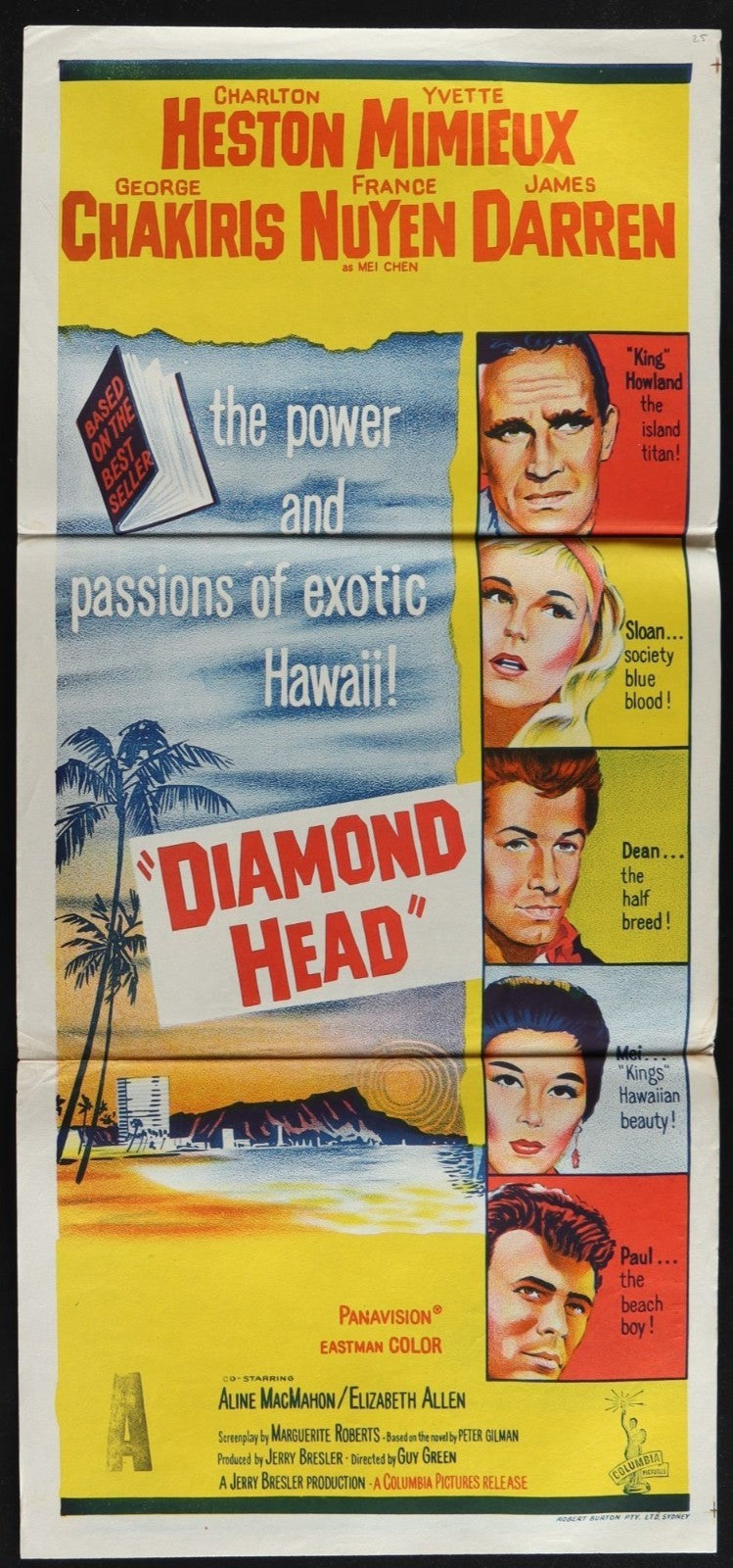 Diamond Head (1962) Original Australian Daybill Movie Poster Folded 13x30