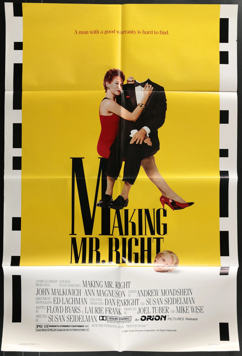 Making Mr. Right (1987) Original Movie Poster Folded 27x41