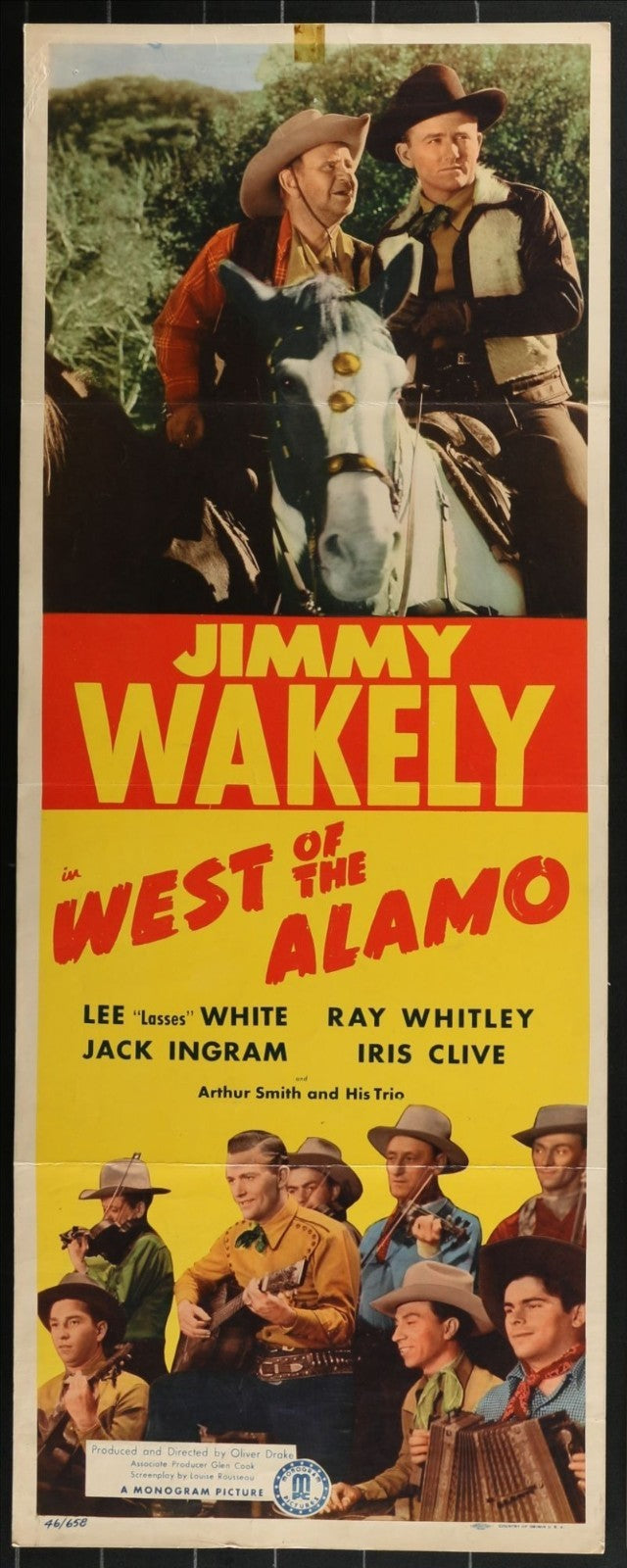 West of the Alamo (1946) Original Western Insert Movie Poster Folded 14x36