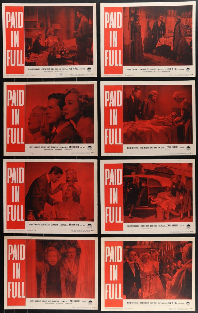 Paid in Full (1950) Original Lobby Card Movie Poster Set 11x14
