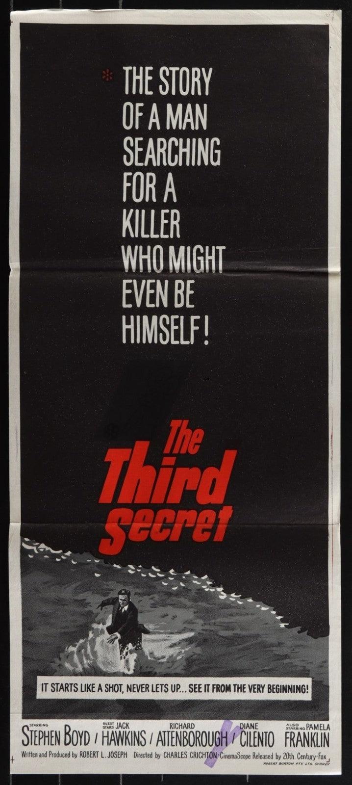 The Third Secret (1964) Original Australian Daybill Movie Poster Folded 13x30