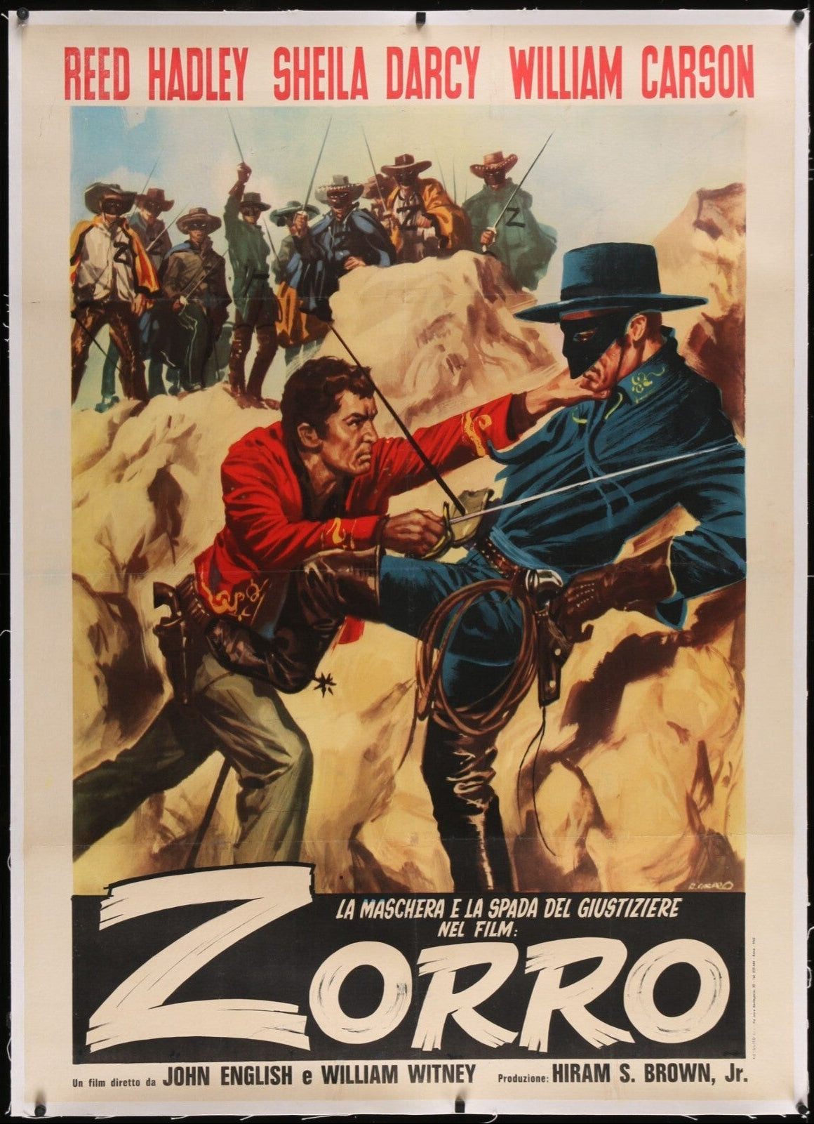 ZORRO'S FIGHTING LEGION Italian (1963) Linen backed Movie Poster 39" x 55"