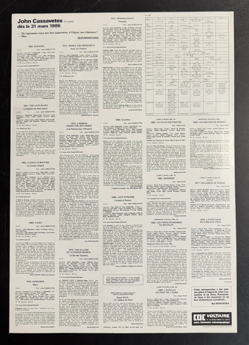 Gena Rowlands et John Cassavetes (1986) CAC Voltaire Poster Rolled 15.75x22.75