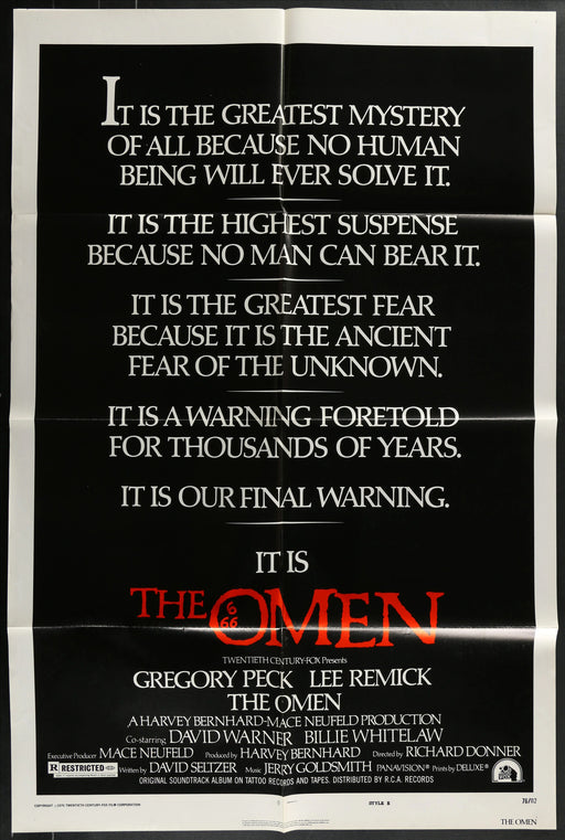 The Omen (1976) Original Movie Poster Folded 27x41
