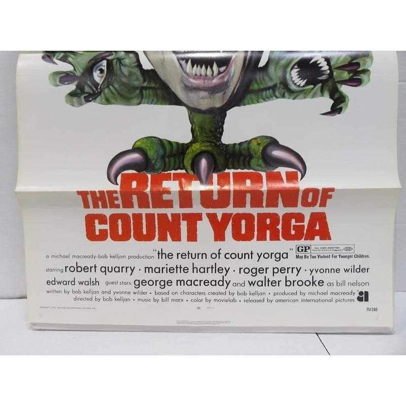 The Return of Count Yorga (1971) Orig. Movie Poster Folded 27x41 Robert Quarry