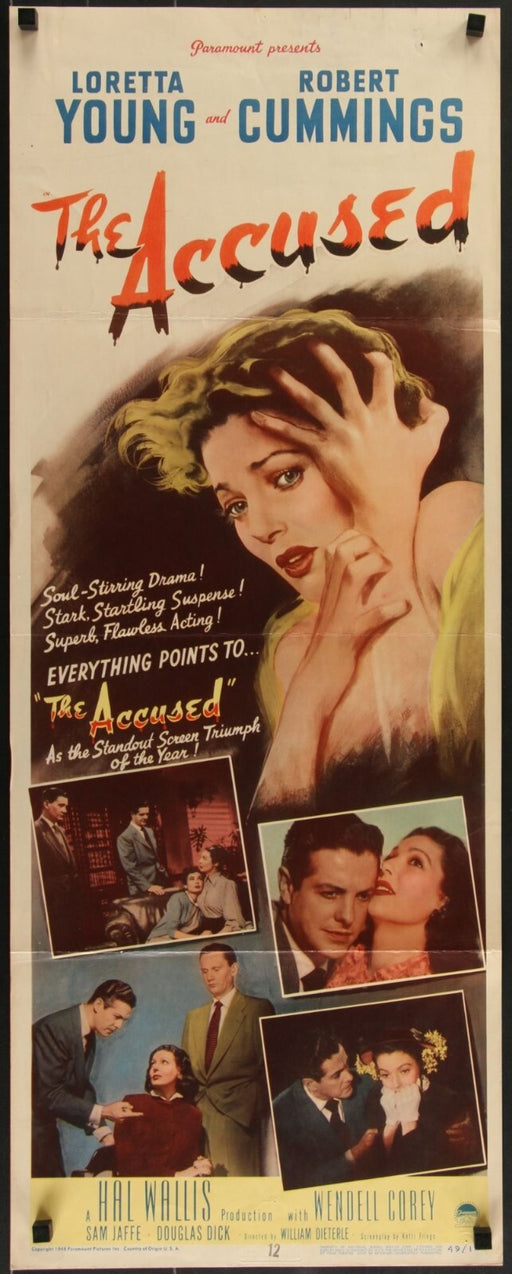 The Accused (1949) Original Folded Insert Movie Poster 14x36