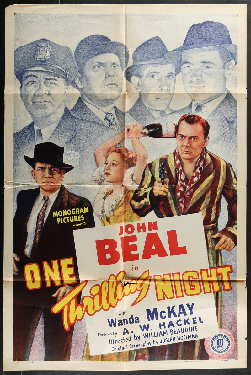 One Thrilling Night (1942) Original Movie Poster Folded 27x41