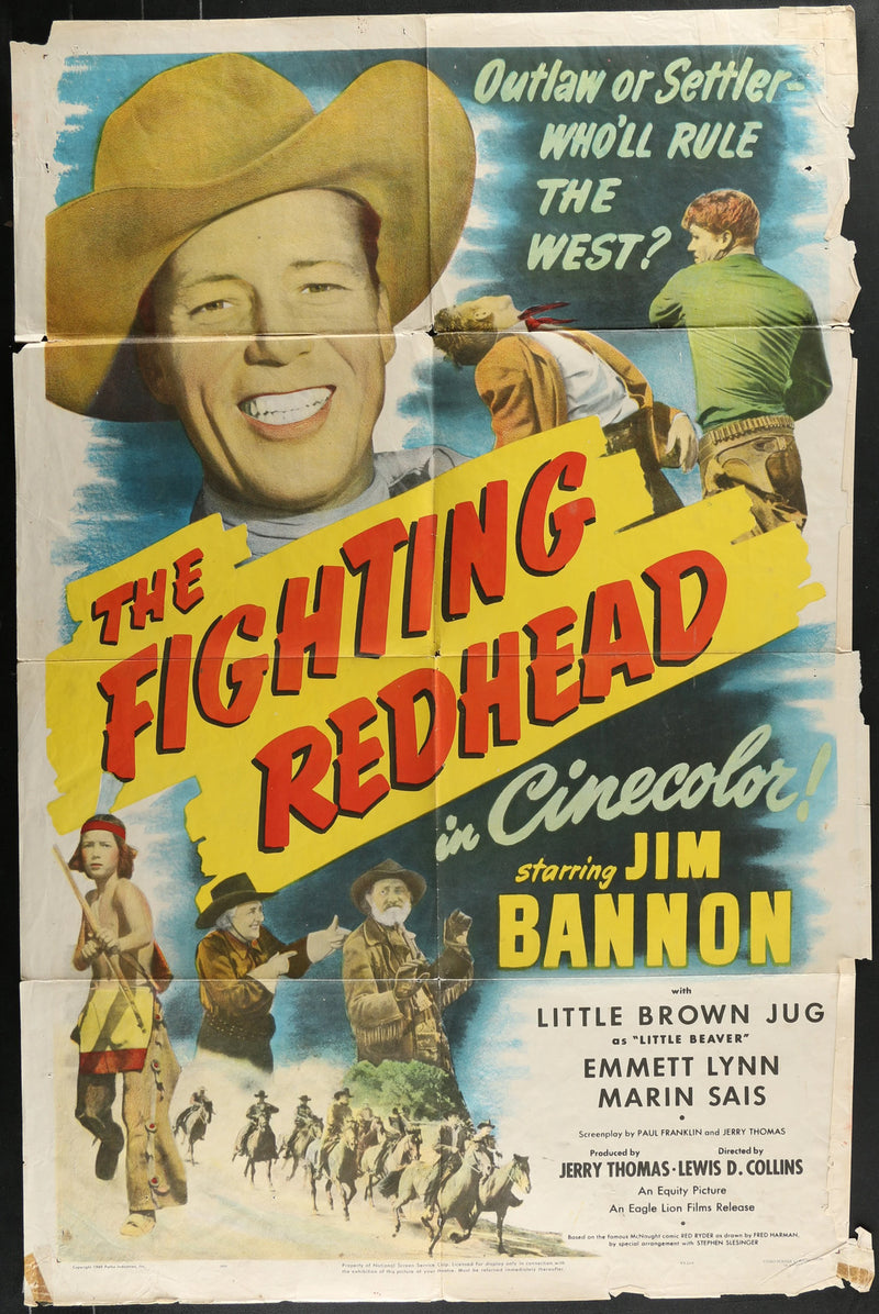 The Fighting Redhead (1949) Original Western Movie Poster Folded 27x41