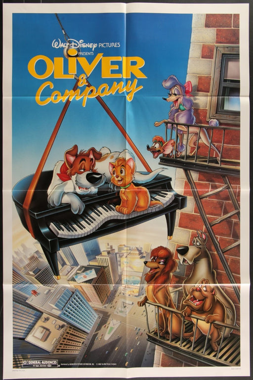 Oliver & Company (1988) Original Movie Poster Folded 27x41