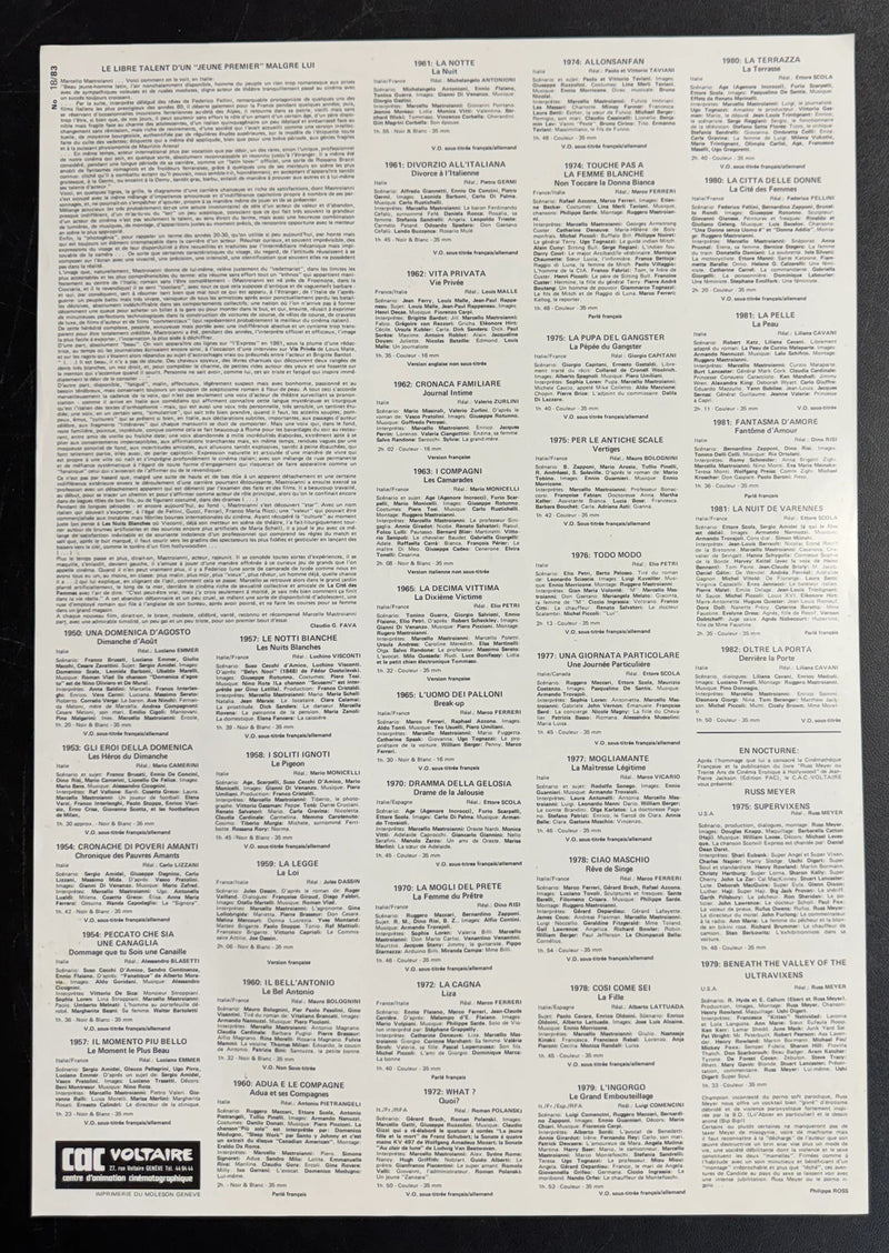 Marcello Mastroianni (1983) CAC Voltaire French Poster Rolled 15.75x22.75