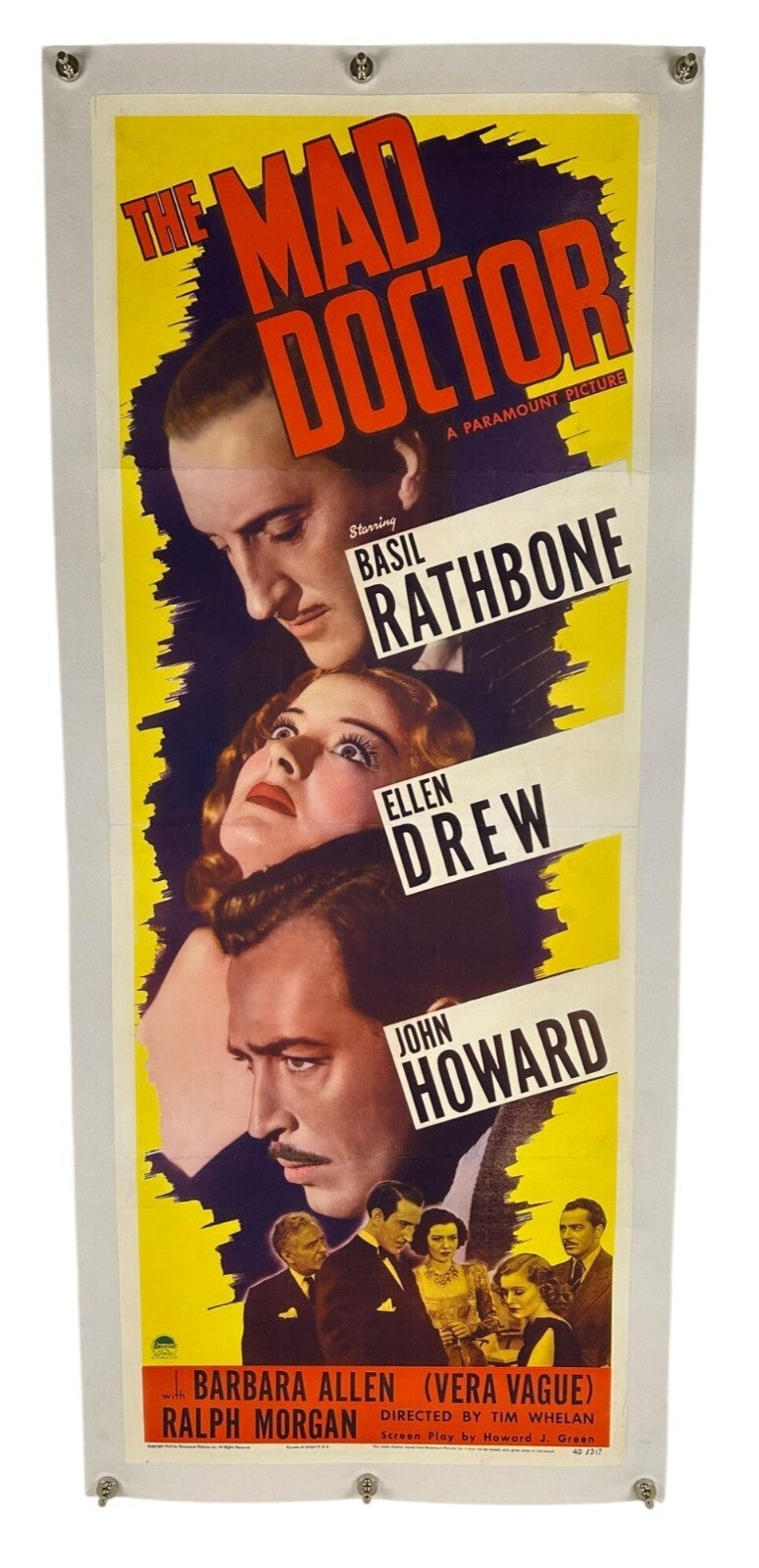 The Mad Doctor (1940) Original Insert Movie Poster 14x36" Linenbacked Restored