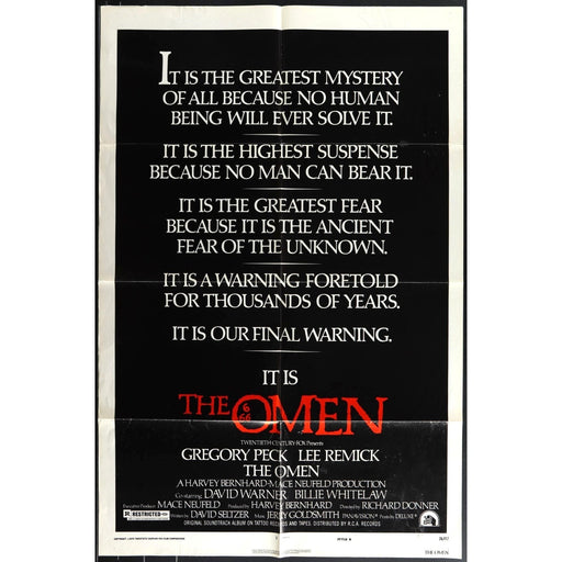 The Omen (1976) Original Movie Poster Folded 27x41 Gregory Peck EM4-149
