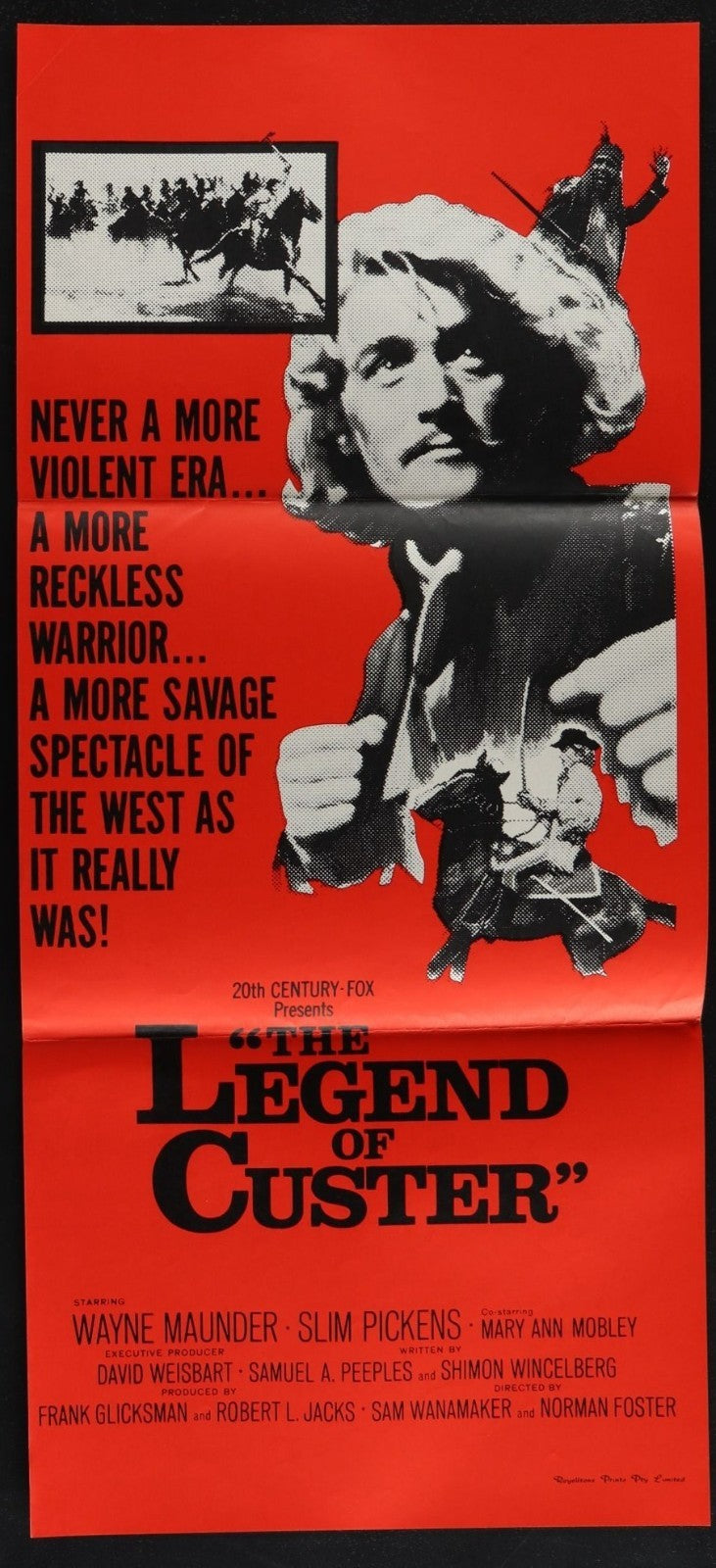 The Legend of Custer (1968) Orig. Australian Daybill Movie Poster Folded 13x30