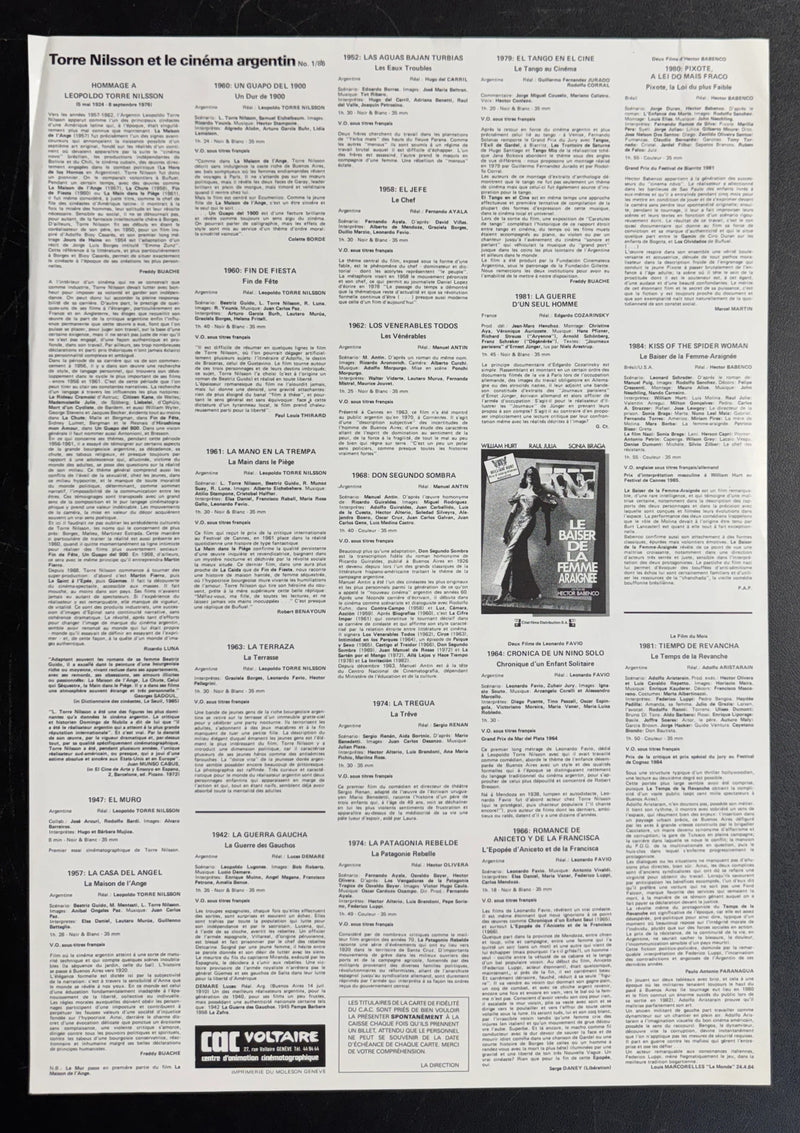Torre Nilsson et le Cinéma Argentin (1986) CAC Voltaire Poster Rolled 16x23