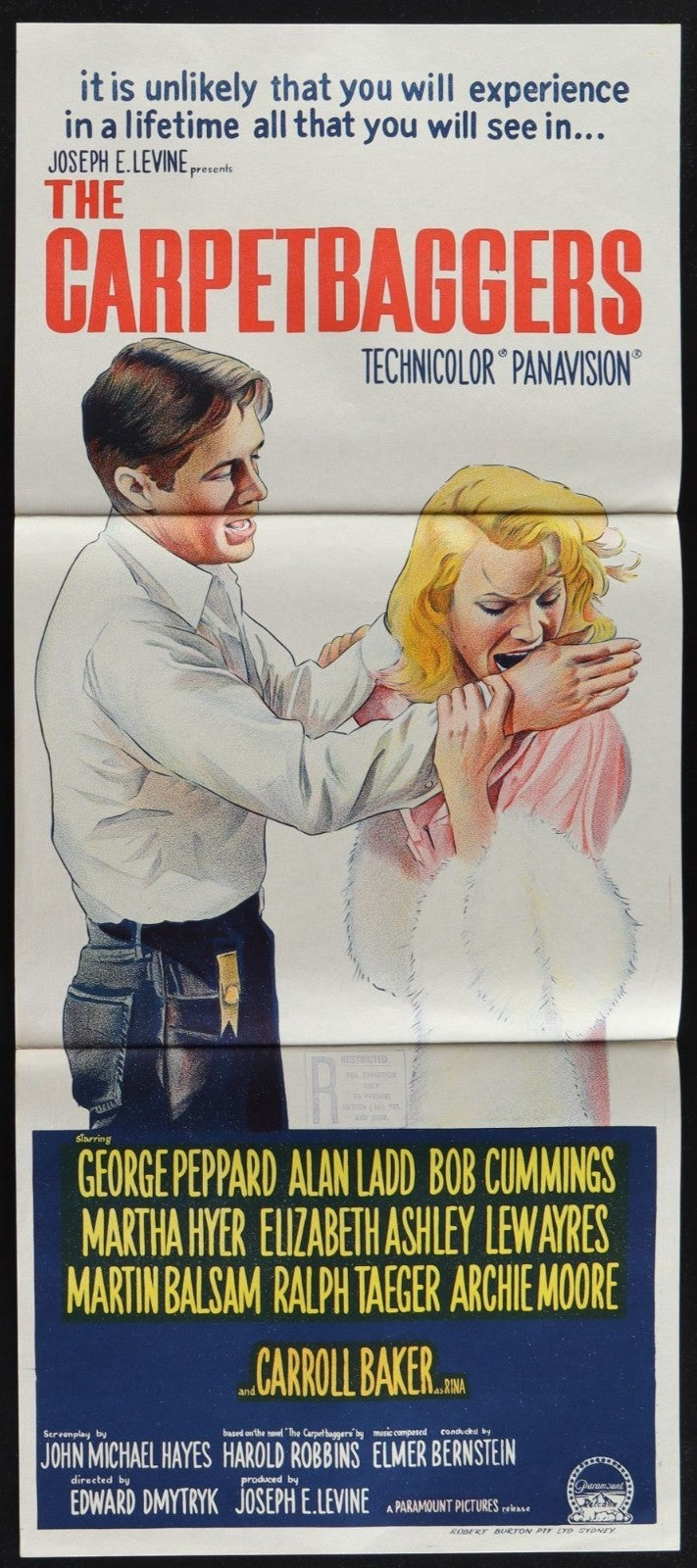 The Carpetbaggers (1964) Original Australian Daybill Movie Poster Folded 13x30